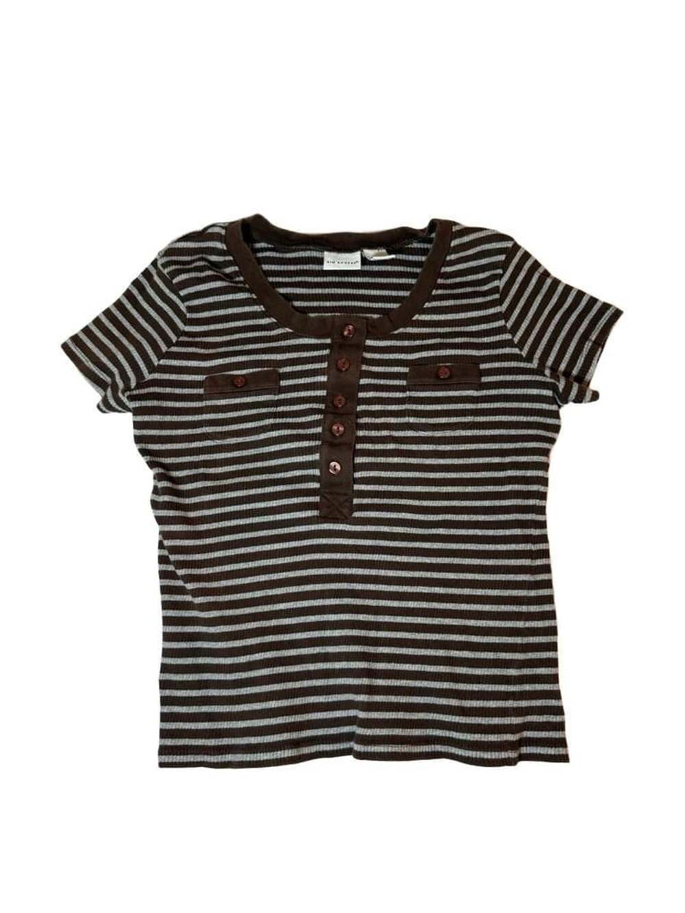 Kim Rogers gray and brown stripped top